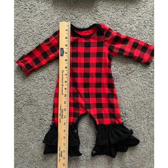 Baby Girl Red and Black Buffalo Plaid Ruffled Pant Romper - Picture 4 of 8